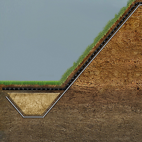 Argine impermeabilizzato con geocompositi bentonitici per il controllo dell'erosione