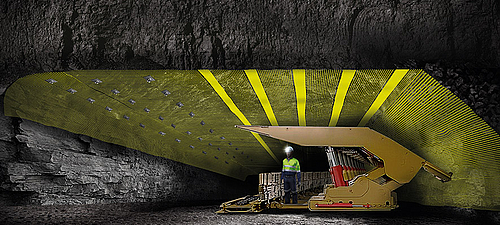 Rinforzo della volta di una galleria con Minegrid per la messa in sicurezza e la stabilizzazione Soffitto di un tunnel rinforzato con geogriglia Minegrid