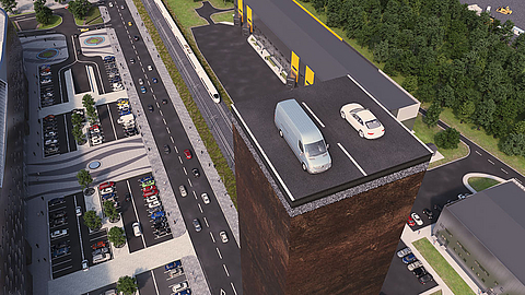 Veicoli parcheggiati accanto a una colonna Colonna con auto e furgone